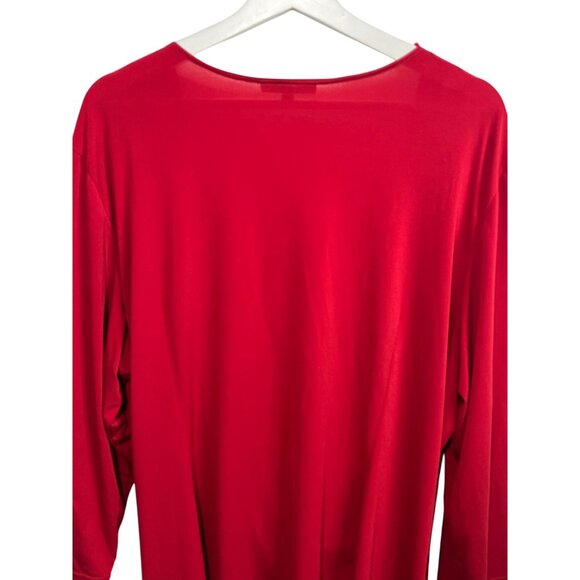 Sandra Darren Plus Size 24W Red Faux Wrap Blouse Womens 3/4 Sleeve Stretch Top - Picture 10 of 12